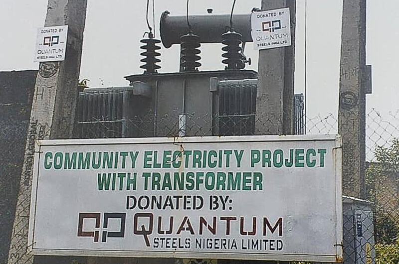 Quantum Steel Donated Community electricity project with transformer